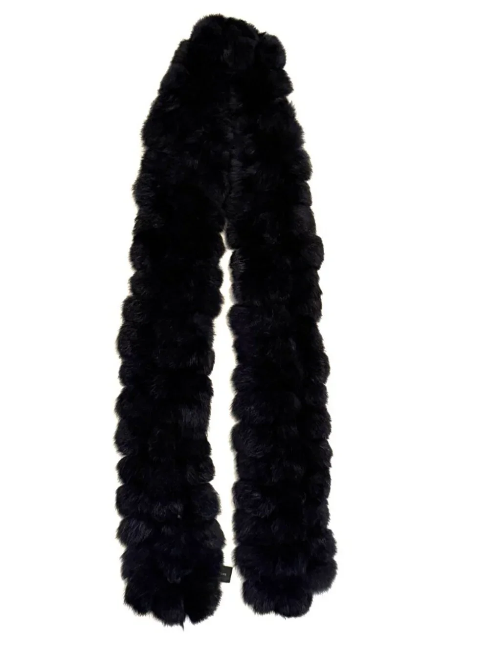 Black Rabbit Fur Pom-Pom Scarf Wrap Cejon Mob Wife Glam Super Soft Luxury - Picture 3 of 6